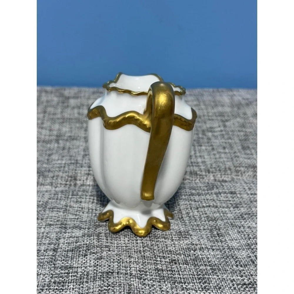 Haviland Limoges France Porcelain Creamer White Gold Gilt Scalloped